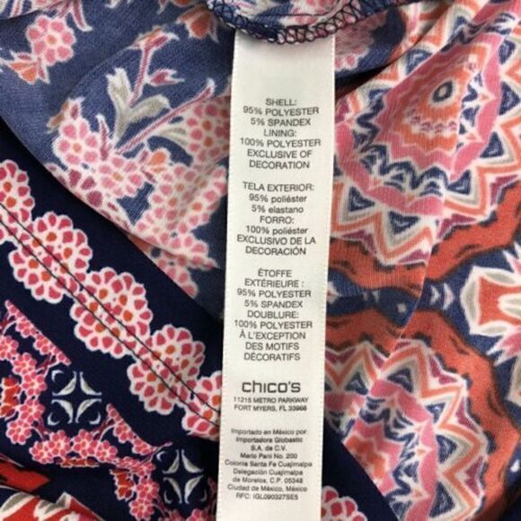 Chico’s Petite Floral Geo Print Dress Size 0 Small 4 Pink Blue Tassels Stretch - Picture 8 of 12